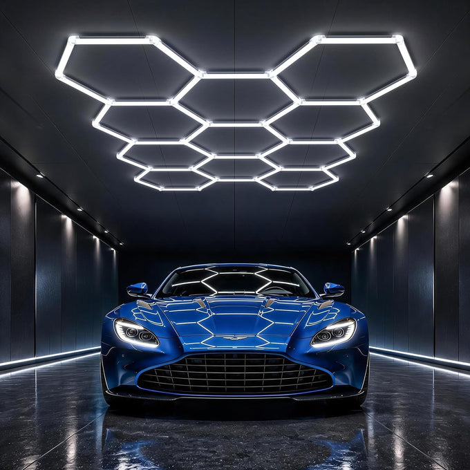 HYPERLITE Gen II Hexagon Garage Lights: 168W 16800LM 5 Grids Hexagon Led Light, 6500K Ultra Bright Honeycomb Hex Lights, Durable Design for Garage, Shop, Basement, Barber, Homegym