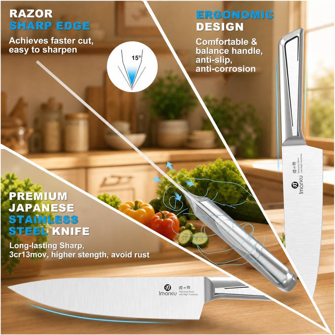 imarku 14Pcs Knife Set, Sleek White Minimalist Kitchen Cutlery Set