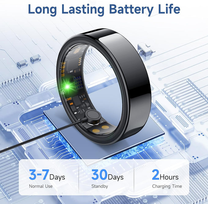 Smart Ring for Women Men, Health Tracker, Fitness Ring (Black, 9#)