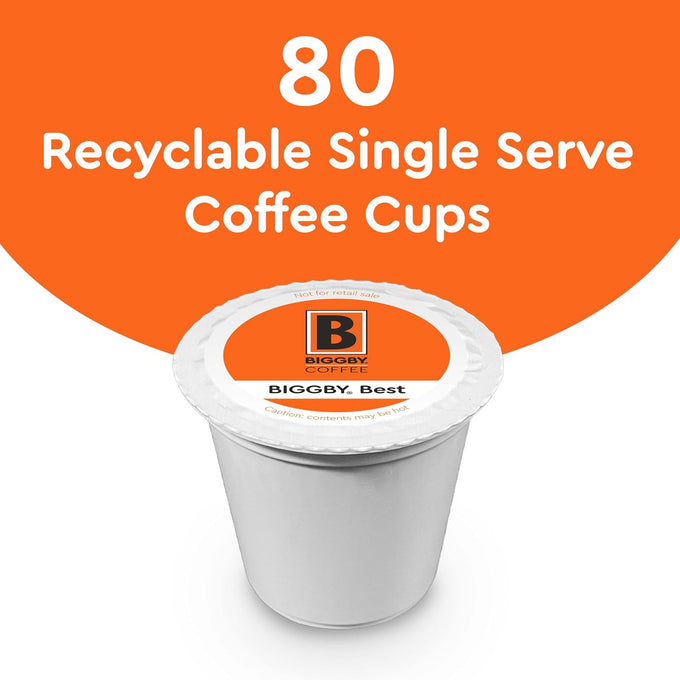 BIGGBY® Best Single Serve Coffee, Recyclable Plastic Cups, 80 Count Box, Medium Roasted