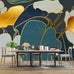 Golden Botanical Leaf wallpeper Living Room Bedroom wall Mural - 91"x65"（Not Peel and Stick）