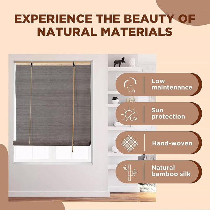 Bamboo Blinds for Interior Windows, 48"W X 63"H Bamboo Roller Shades Indoor