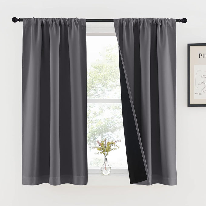 NICETOWN Thermal Insulated Curtains for Windows, Super Heavy-Duty Black Lined Blackout Curtains for Bedroom, Privacy Assured Window Treatment (White, Pack of 2, 62-inch W x 95-inch L)