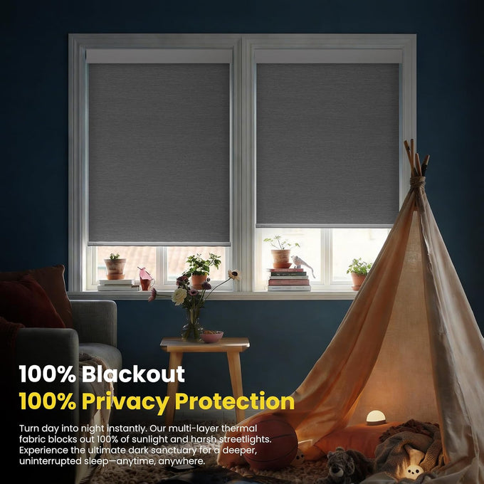 Motorized Automatic Cordless Roller Shades - Electric Blinds with Remote Control, Smart Blinds (Grey, 34 x 72)