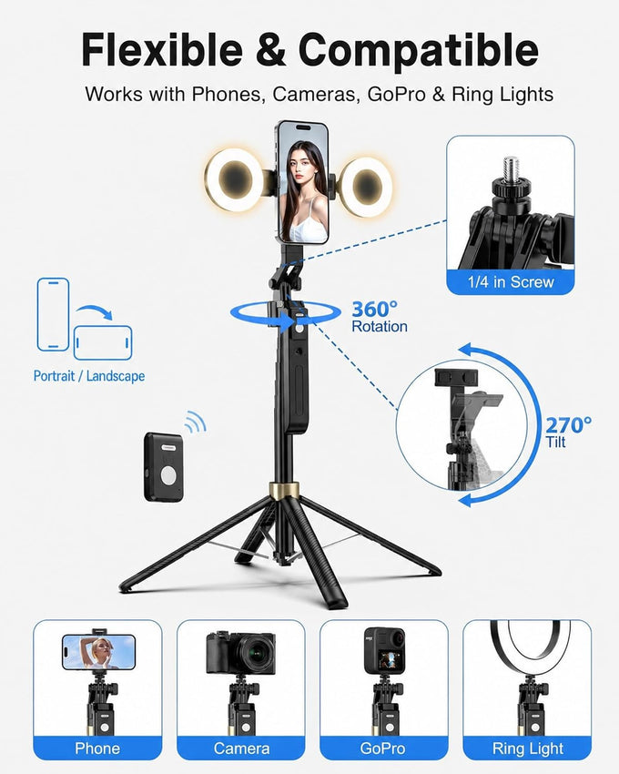 UBeesize 70" Auto Face Tracking Phone Tripod for iPhone & Camera with Light