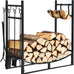 Tangkula 30 Inch Firewood Rack with 4 Tools Set, Fire Log Holder Storage Set with Brush, Shovel, Poker and Tongs, Fireplace Log Rack with Kindling Holders for Indoors and Outdoors