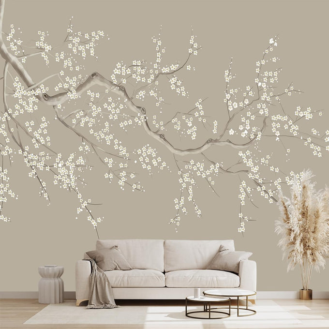 Golden Botanical Leaf wallpeper Living Room Bedroom wall Mural - 91"x65"（Not Peel and Stick）
