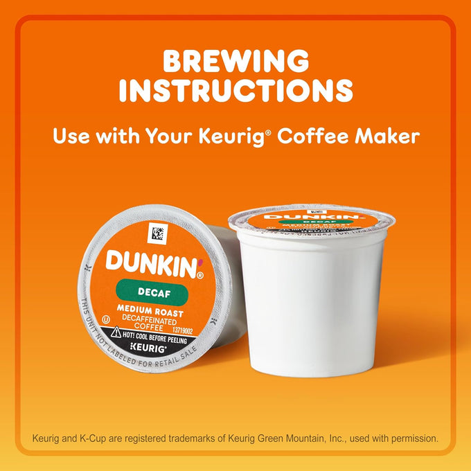 Dunkin’ Decaf Medium Roast Coffee, Keurig K-Cup Pods, 88 Count