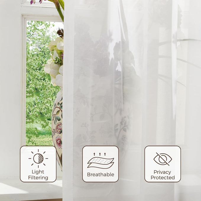 TWOPAGES Beige Pinch Pleated Voile Sheer Window Curtain, 36Wx96L, 1 Panel