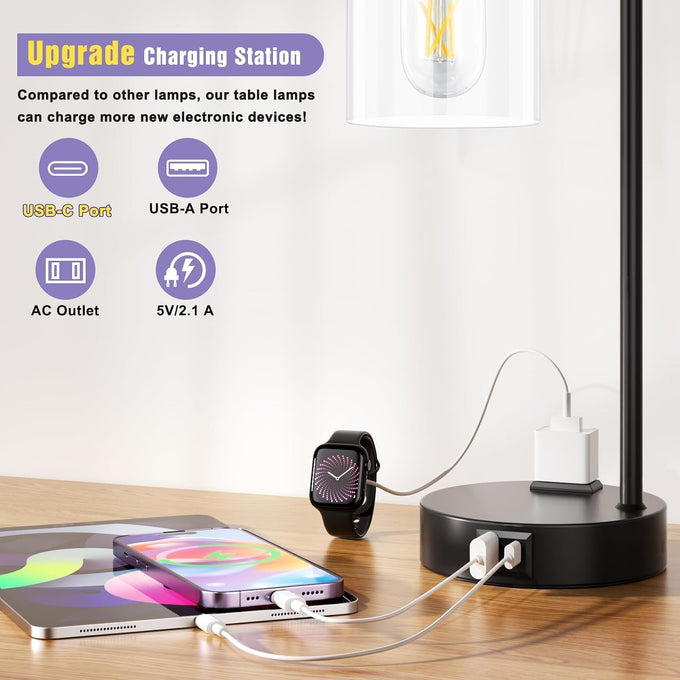 Industrial Touch Lamps for Nightstand Set of 2, 3-Way Dimmable Bedside Lamp