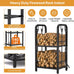 Vailge Firewood Rack Indoor with 4 Pieces Long&Detachable Fireplace Tools, Heavy Duty Steel 2-Tier Firewood Holder Storage, Log Rack for for Fireplace, Fire Pit, Wood Stove Black