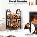 Outvita 2 Tier Firewood Log Rack, Iron Lumber Storage Holder, Wood Pile Stacker Organizer for Indoor Outdoor Fireplace Fire Stove Pit With 4 Fire Tools Hanging Hooks Christmas Elements Brown