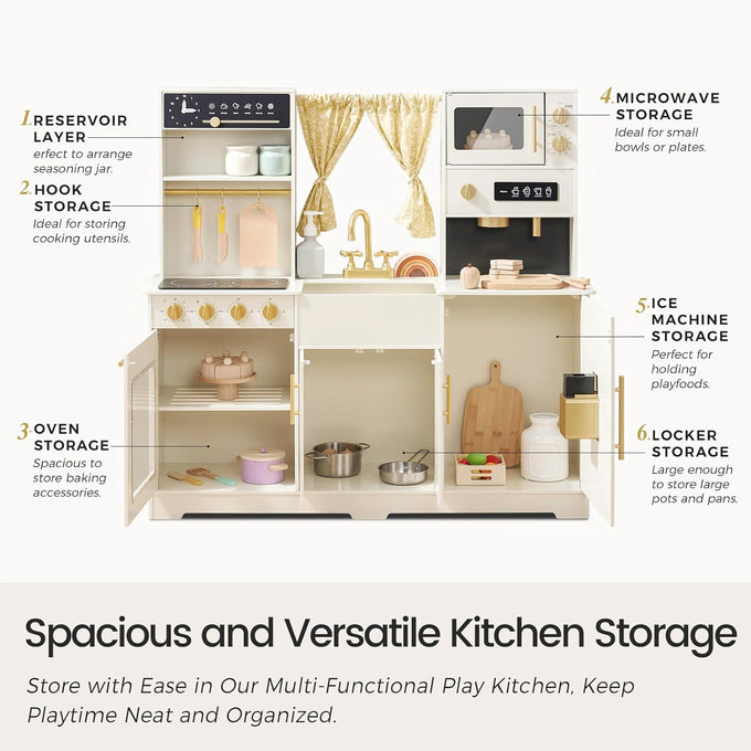 Tiny Land Play Kitchen for Kids – Modern Home Design with Fabric Curtains
