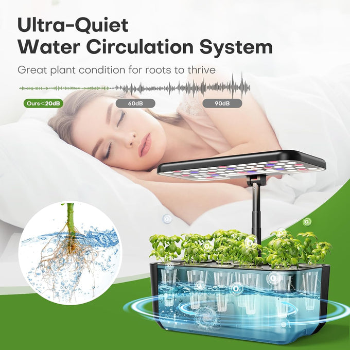Ahopegarden Indoor Garden Hydroponics Growing System: 10 Pods Kit with LED