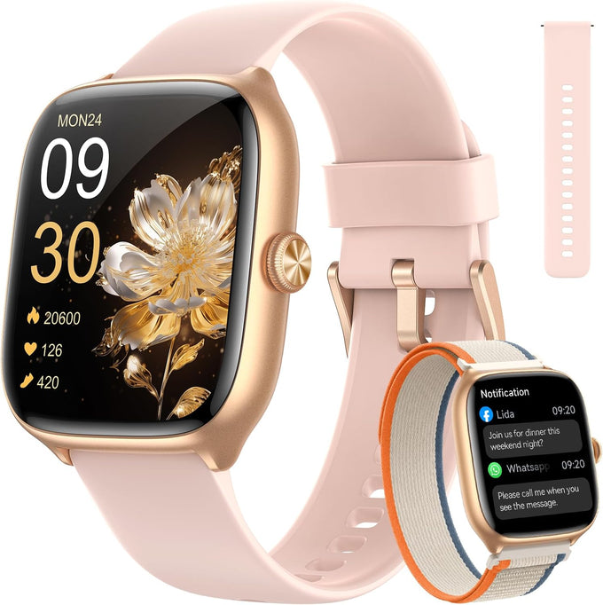 Smart Watch for Women Men Android & iPhone [40mm 3 Bands, Light Khaki]