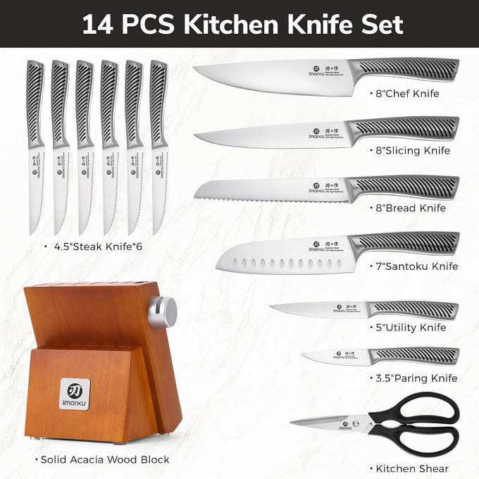 imarku 14-Piece Japanese Gyutou Stainless Steel Kitchen Knife Set