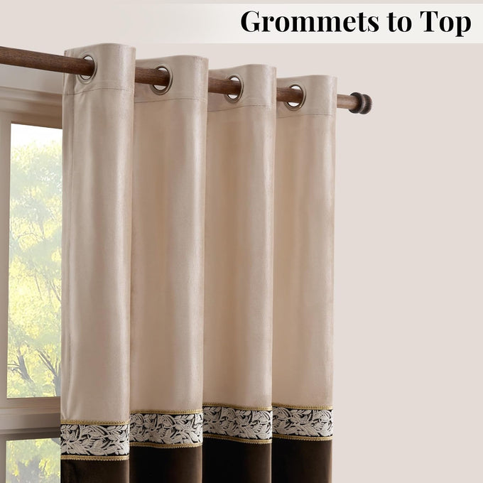 GIGIZAZA Velvet Curtains 96 Inch for Living Room 2 Panels Champagne Brown