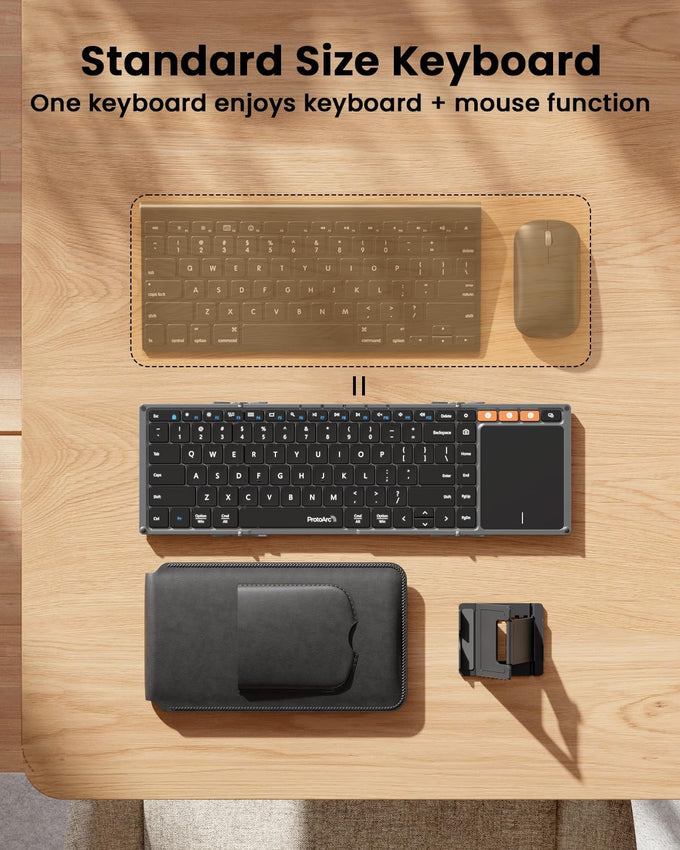 ProtoArc XK01 TP Foldable Keyboard with Touchpad, 0.65 in Keycaps, Gray