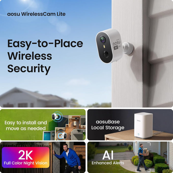 aosu 2K Battery Security Cameras Wireless Outdoor System, 4-Cam-Kit