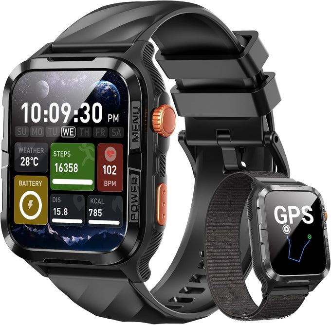 IOWODO GPS Smart Watch for Men with ChatGPT, Compass & Flashlight/2 Straps