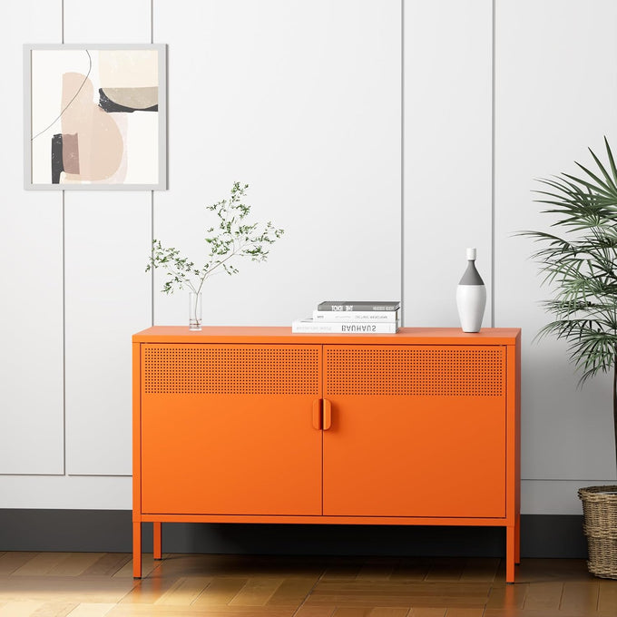 Washsemba 2 Door Accent Cabinet,Orange Metal Storage Cabinet with Adjustable Shelf,2-Tier Shelf,Multipurpose Metal Locker Storage for Office Home,Music Studio (Orange)