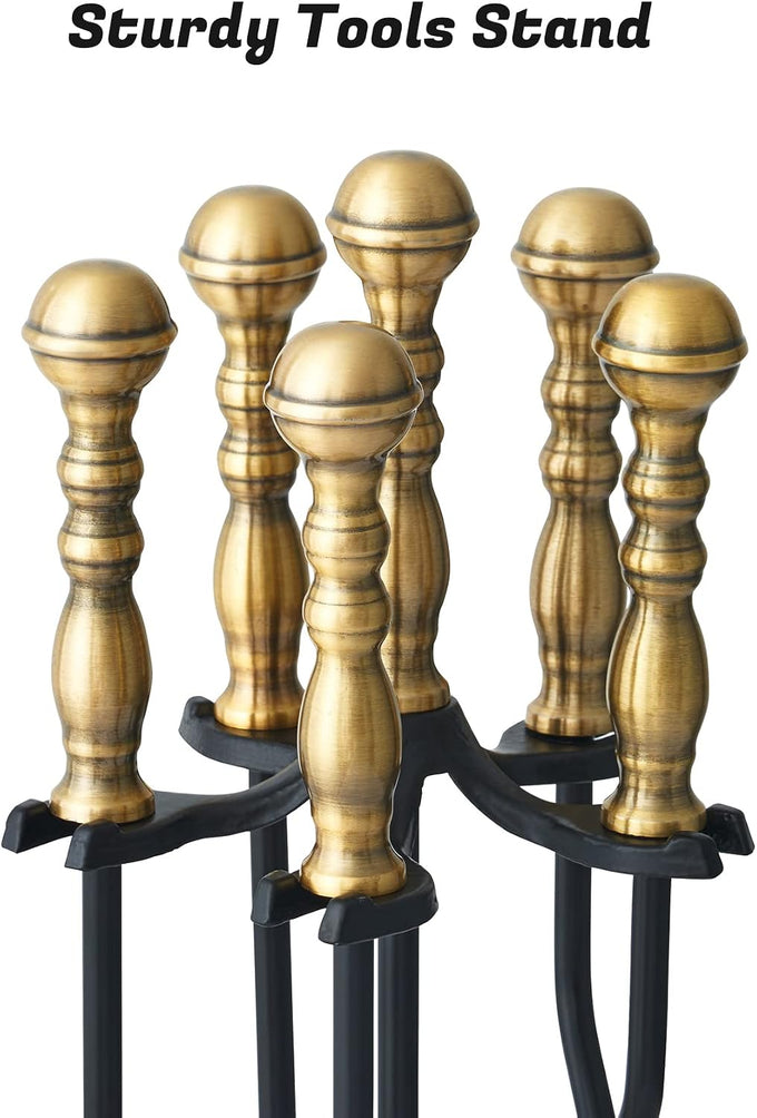 Lichamp Fireplace Tools Set, Retro Gold Handle