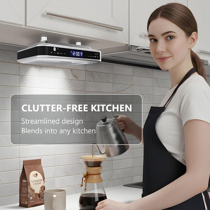 iLive Bluetooth Under Cabinet Radio with Clock, Timer & LED Kitchen Light