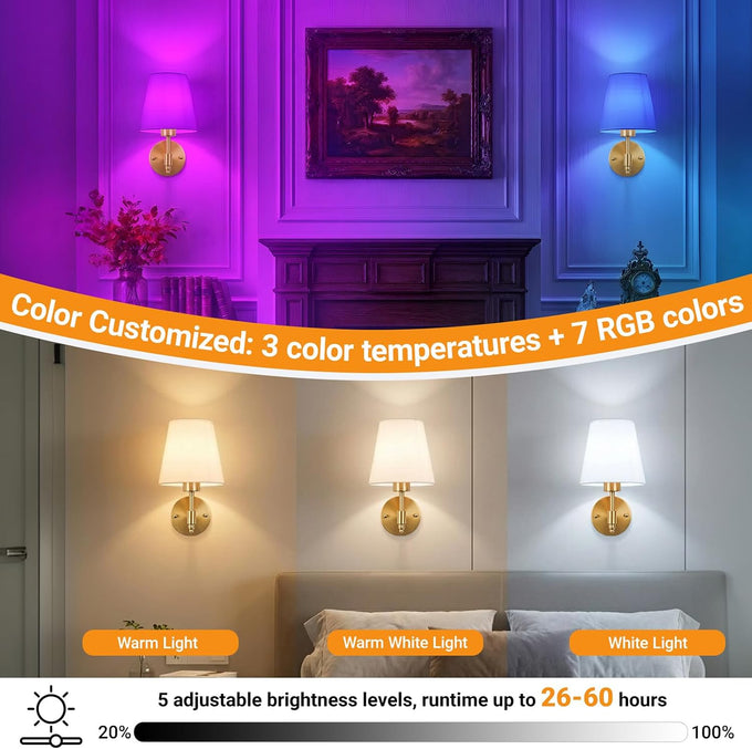 Nekhung Battery Operated Wall Sconce, Peel and Stick Sconces Set of 2
