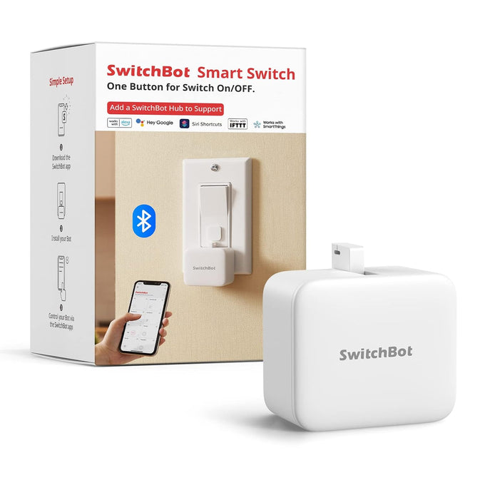 SwitchBot Bot White & Hub Mini Kit: Automate IR Devices & Physical Switches with Alexa/Google Voice Control, App Scenes & Timers.