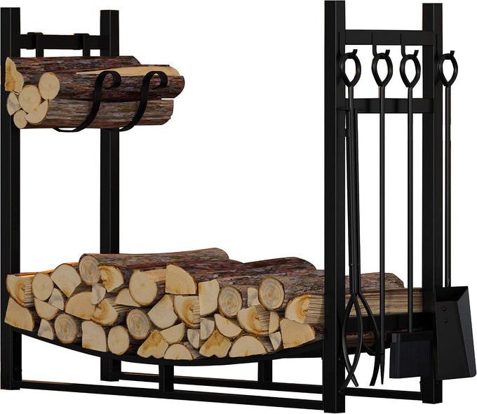 Fire Beauty Fireplace Log Rack 34 Inch Wood Storage Holder with 4 Tools
