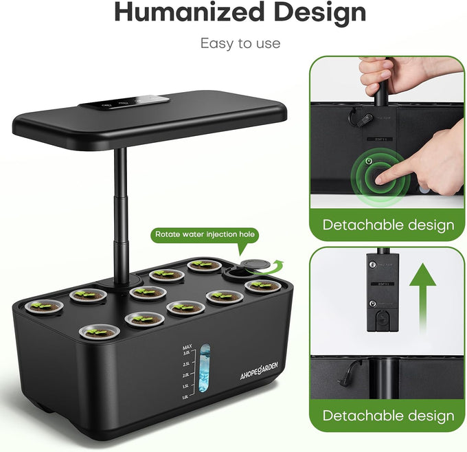 Ahopegarden Indoor Garden Hydroponics Growing System: 10 Pods Kit with LED