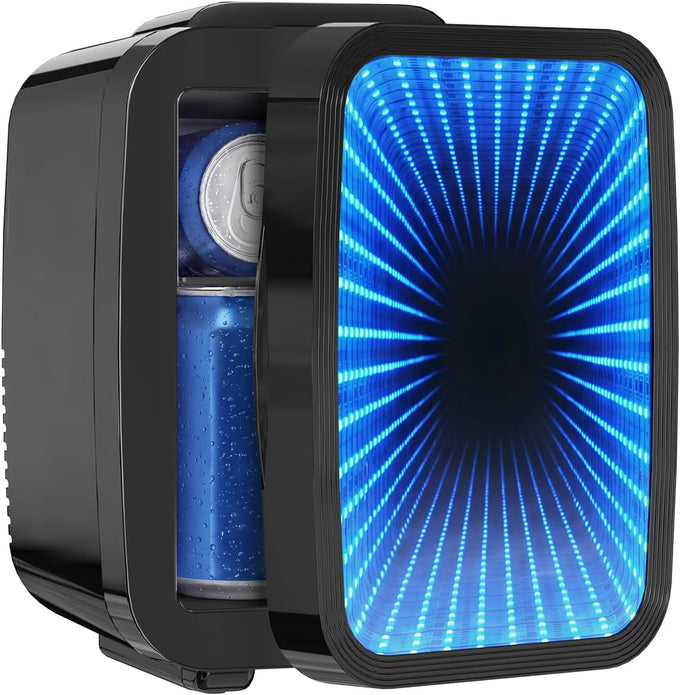 Mini Fridge, 4L/6 Can Compact Fridge with 6 Color Dimmable LED Mirror Light