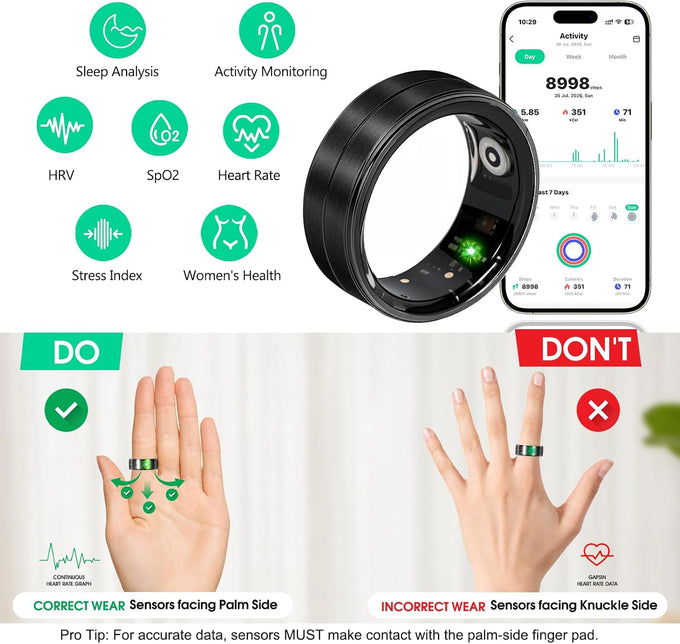Smart Ring for Women Fitness Ring Health Ring, No Subscriptio Black 10#