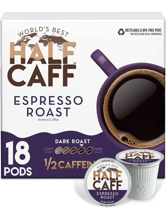 World's Best Half Caff Dark Roast Coffee Pods 100ct Keurig Compatible