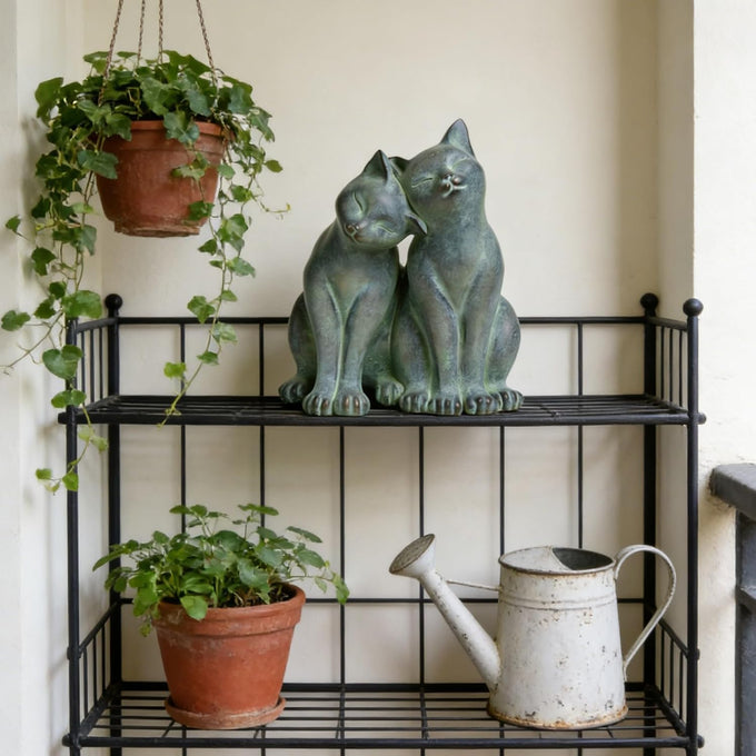 Newman House Studio Garden-Statues Cats Kitten-Couple Figurines Decor - Polyresin Sculpture for Outside Farmhouse Yard, 8.9 * 8.3 * 10.9 Inch
