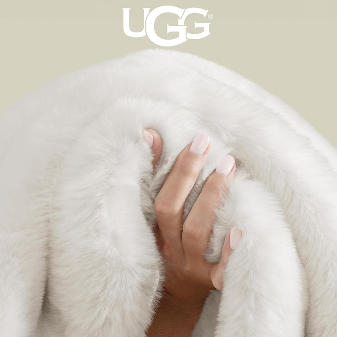 UGG Euphoria Throw Blanket, Plush Faux Fur Blanket, 50" x 70", White Snow