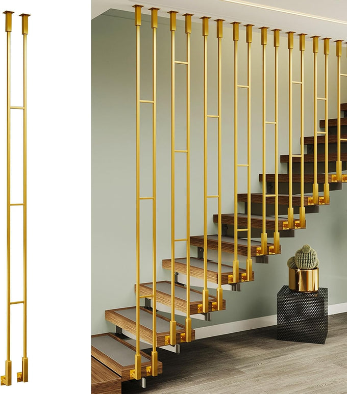 Customizable Styles Wrought Iron Balusters, Black/Gold/White Stair Rods for Steps/Corridor, Universal Metal Stair Spindles for Prevent Falling(Gold (1 pc),30in/76cm)