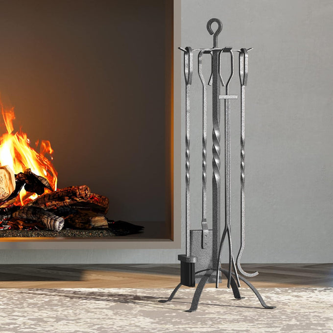 Fire Beauty 5 Pcs Wrought Iron Fireplace Tool Set Indoor Outdoor Fire Pit