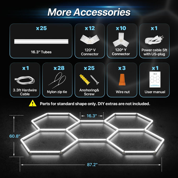 HYPERLITE Gen II Hexagon Garage Lights: 168W 16800LM 5 Grids Hexagon Led Light, 6500K Ultra Bright Honeycomb Hex Lights, Durable Design for Garage, Shop, Basement, Barber, Homegym