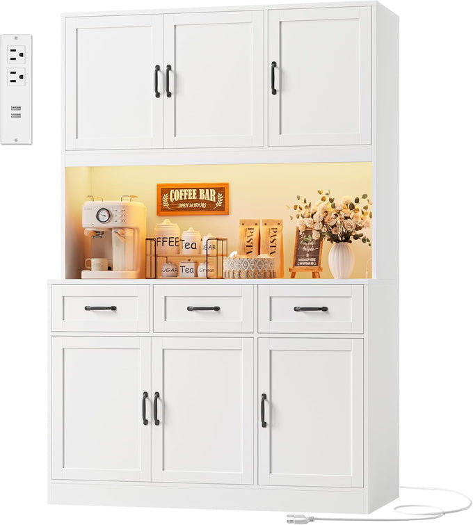 HOSTACK Kitchen Pantry Storage Cabinet, Tall Kitchen Hutch Cabinet, Black