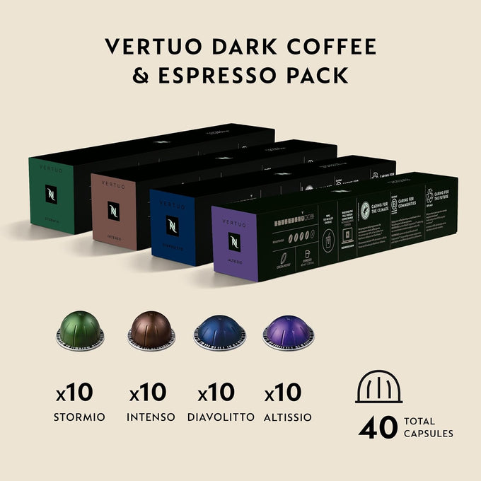 Nespresso Vertuo, Dark Variety Pack, Dark Roast, 40-Count Coffee Pods