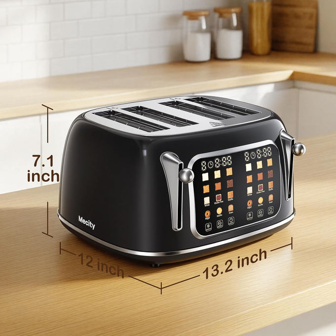 Mecity 4 Slice Toaster, Wide Slot Retro Design, 120V 1650W, Jet Black