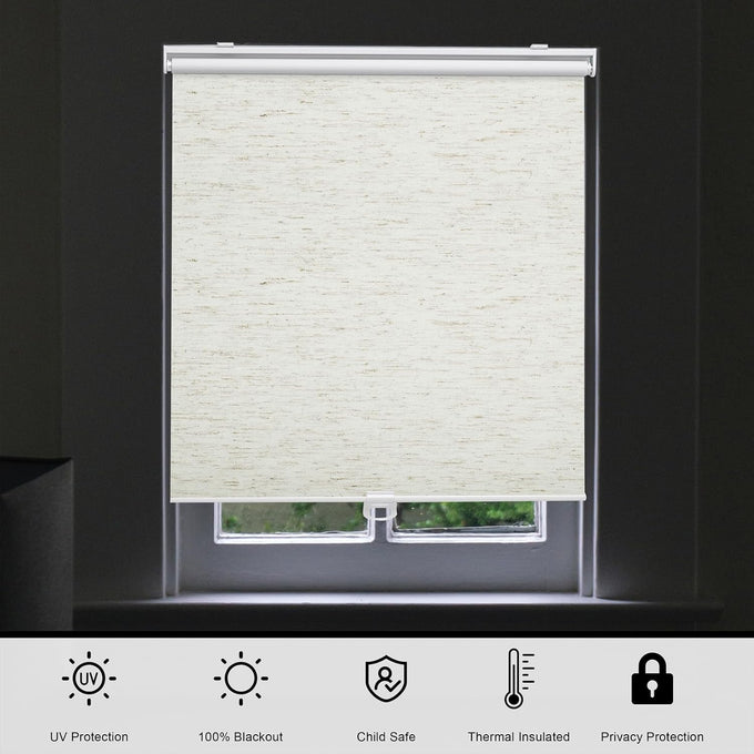 SUNOFF Blackout Cordless Roller Shades Blinds,56" W x 72" H,Linen Beige