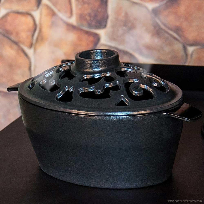 Woodeze Home Indoor Decorative Wood Stove Cast Iron Humidifier 2 Quart Satin Black Filigree Steamer