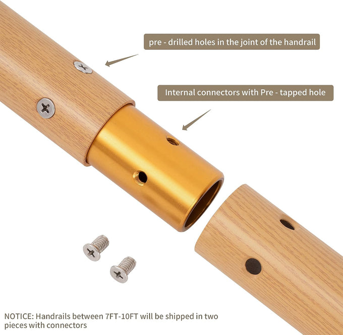 8 FT Handrails for indoor&outdoor stairs,deck,slope,Modern Aluminum Handrail Set, Wall-Mounted with Zinc-Alloy Brackets，Crafted from aluminum alloy (not solid wood) rust-free (Cherry Wood Grain, 8 FT)