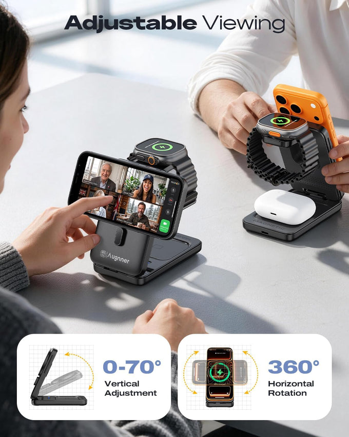 25W Travel Charger 3 in 1 Foldable Magnetic Wirelss Charging Station