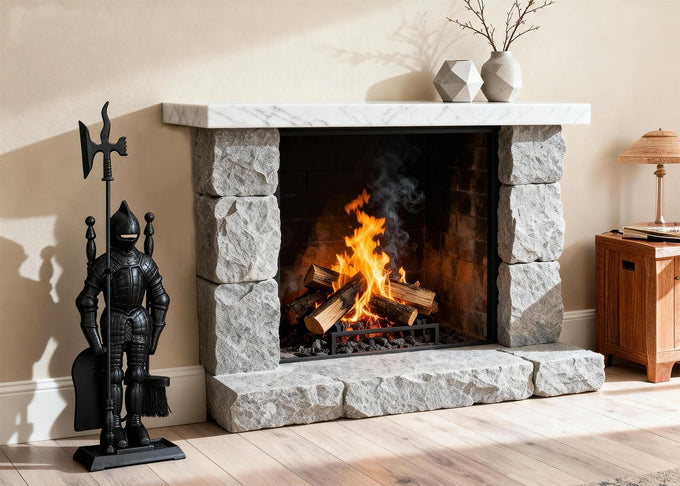 Lizh Metalwork Dark Knight Fireplace Tool Set,Black Cast Iron