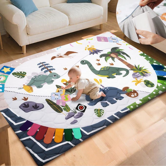 TINYHARBO Premium Foam Baby Play Mat 71x59, 4 Developmental Zones Play Mat with Removable & Machine Washable Cover, Extra Thick Padding Playpen Mat, Easy to Clean for Infants, Toddlers & Babies