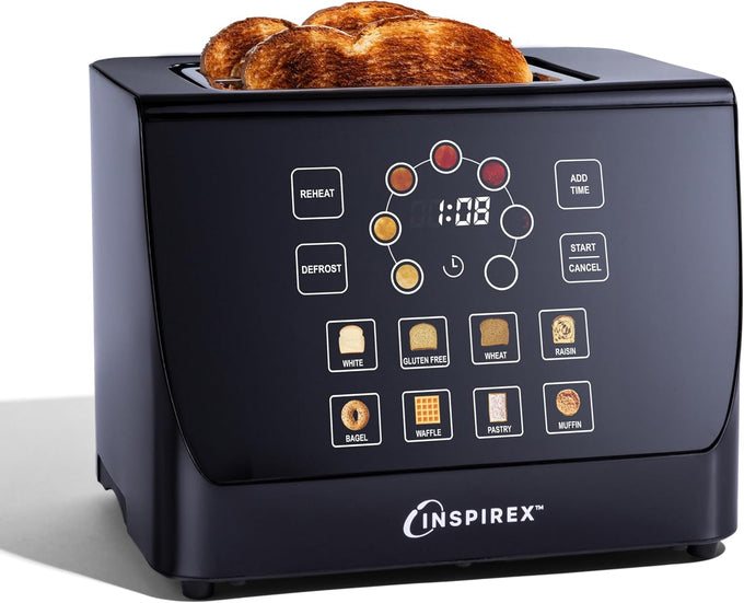 Inspirex Touch Screen Display Smart Toaster, 2 Slice with 8 Bread Type and 7 Browning Modes, Automatic Lowering and Raising, Digital Countdown, Modern Style, Stainless Steel