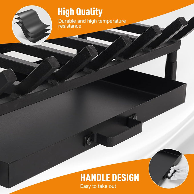 Fireplace Grate with Ash Pan & Log Holder, 20 inch